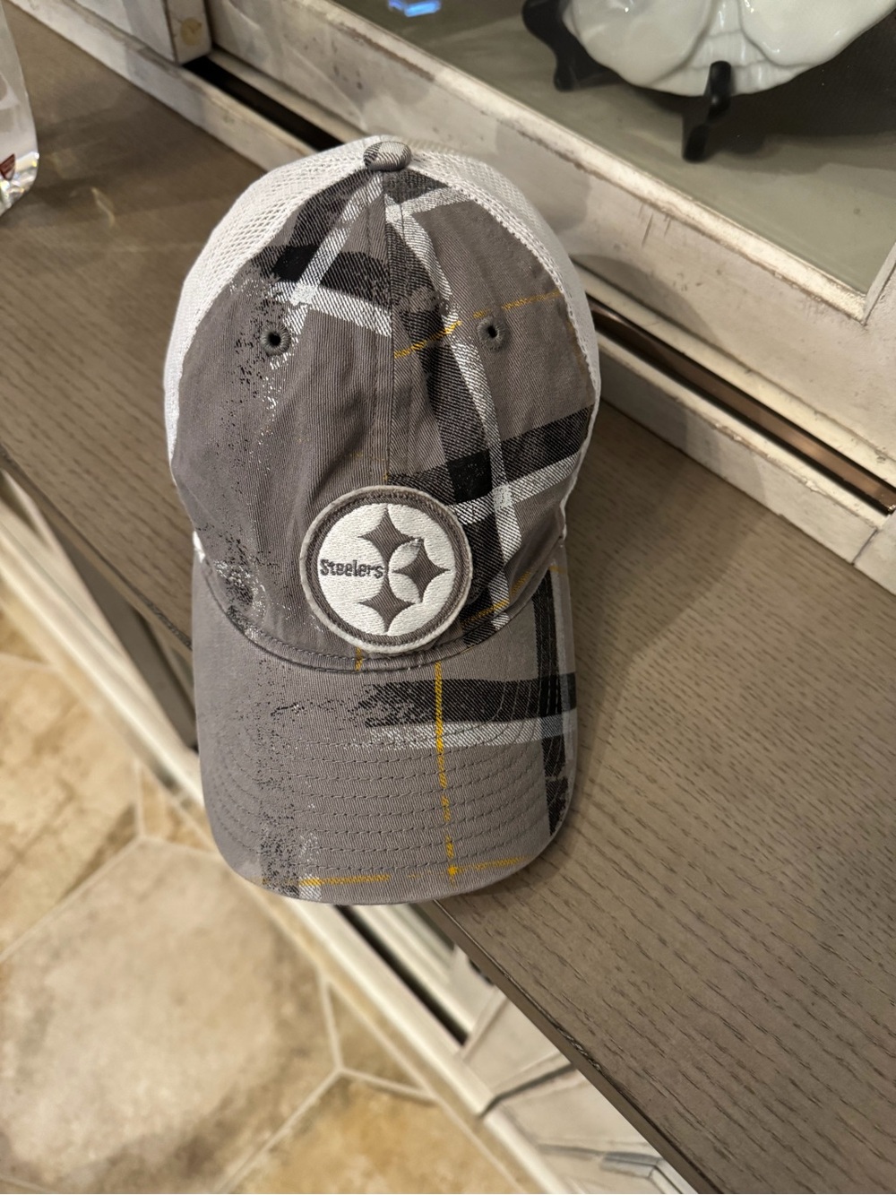 Pittsburgh Steelers Plaid Mesh Back Baseball Cap - Gray